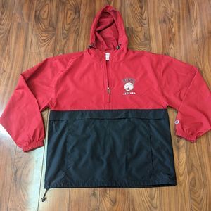 IUPUI JAGUARS Champion Men's Large Kangaroo Pocket Windbreaker 1/2 Zip Euc Red